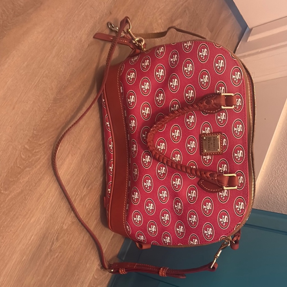 Dooney & Bourke Red Satchel with Nautical Print